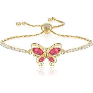 Women's Red Butterfly Dainty Trendy Adjustable Tennis Slide Bracelets Jewelry